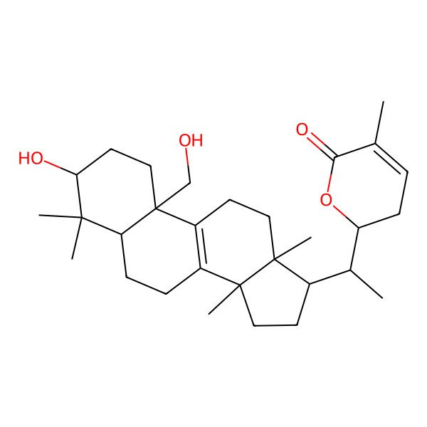 2D Structure of 2-[1-[3-hydroxy-10-(hydroxymethyl)-4,4,13,14-tetramethyl-2,3,5,6,7,11,12,15,16,17-decahydro-1H-cyclopenta[a]phenanthren-17-yl]ethyl]-5-methyl-2,3-dihydropyran-6-one