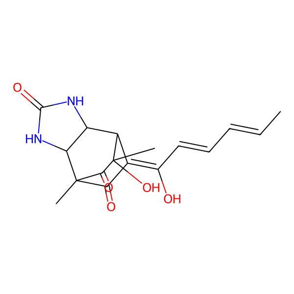 2D Structure of 9-Hydroxy-10-(1-hydroxyhexa-2,4-dienylidene)-7,9-dimethyl-3,5-diazatricyclo[5.2.2.02,6]undecane-4,8,11-trione