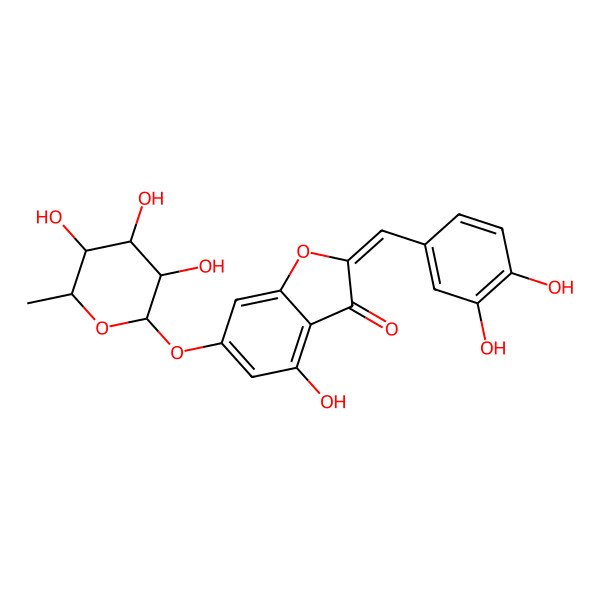 2D Structure of 2-[(3,4-Dihydroxyphenyl)methylidene]-4-hydroxy-6-(3,4,5-trihydroxy-6-methyloxan-2-yl)oxy-1-benzofuran-3-one