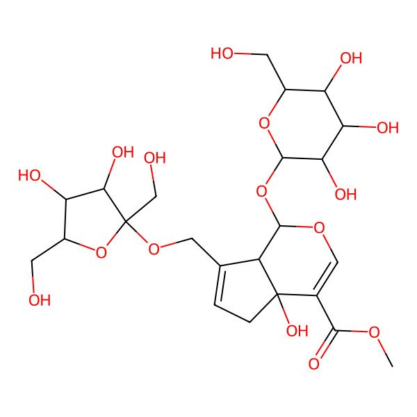 2D Structure of methyl 7-[[3,4-dihydroxy-2,5-bis(hydroxymethyl)oxolan-2-yl]oxymethyl]-4a-hydroxy-1-[3,4,5-trihydroxy-6-(hydroxymethyl)oxan-2-yl]oxy-5,7a-dihydro-1H-cyclopenta[c]pyran-4-carboxylate