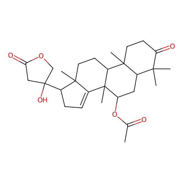 2D Structure of [(5R,7R,8R,9R,10R,13S,17R)-17-[(3R)-3-hydroxy-5-oxooxolan-3-yl]-4,4,8,10,13-pentamethyl-3-oxo-1,2,5,6,7,9,11,12,16,17-decahydrocyclopenta[a]phenanthren-7-yl] acetate