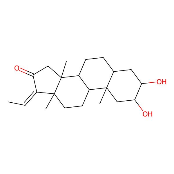 2D Structure of 17-Ethylidene-2,3-dihydroxy-10,13,14-trimethyl-1,2,3,4,5,6,7,8,9,11,12,15-dodecahydrocyclopenta[a]phenanthren-16-one