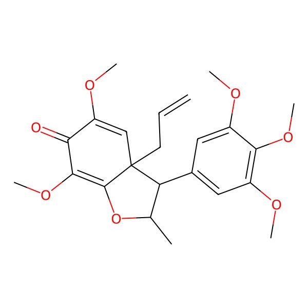 2D Structure of (2R,3S,3aR)-5,7-dimethoxy-2-methyl-3a-prop-2-enyl-3-(3,4,5-trimethoxyphenyl)-2,3-dihydro-1-benzofuran-6-one