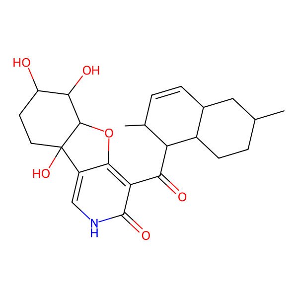 2D Structure of 4-(2,6-Dimethyl-1,2,4a,5,6,7,8,8a-octahydronaphthalene-1-carbonyl)-6,7,9a-trihydroxy-2,5a,6,7,8,9-hexahydro-[1]benzofuro[3,2-c]pyridin-3-one
