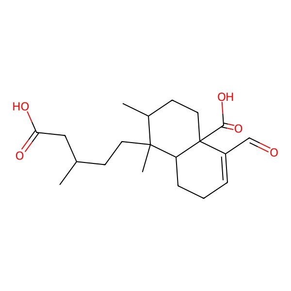 2D Structure of 8-(4-Carboxy-3-methylbutyl)-4-formyl-7,8-dimethyl-1,2,5,6,7,8a-hexahydronaphthalene-4a-carboxylic acid