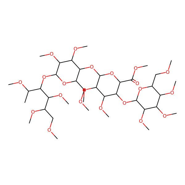 2D Structure of methyl (2S,3S,4S,5R,6S)-6-[(2R,3R,4S,5R,6S)-4,5-dimethoxy-2-(methoxymethyl)-6-[(2S,3R,4S,5S)-2,4,5,6-tetramethoxyhexan-3-yl]oxyoxan-3-yl]oxy-4,5-dimethoxy-3-[(2S,3R,4S,5R,6R)-3,4,5-trimethoxy-6-(methoxymethyl)oxan-2-yl]oxyoxane-2-carboxylate