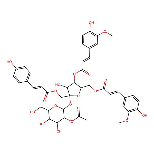 2D Structure of [(2S,3S,4S,5R)-2-[(2R,3R,4S,5S,6R)-3-acetyloxy-4,5-dihydroxy-6-(hydroxymethyl)oxan-2-yl]oxy-3-hydroxy-4-[(E)-3-(4-hydroxy-3-methoxyphenyl)prop-2-enoyl]oxy-5-[[(E)-3-(4-hydroxy-3-methoxyphenyl)prop-2-enoyl]oxymethyl]oxolan-2-yl]methyl (E)-3-(4-hydroxyphenyl)prop-2-enoate