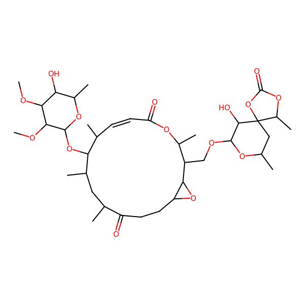 2D Structure of (1R,2S,3S,6E,8S,9R,10S,12R,16R)-9-[(2R,3R,4R,5R,6R)-5-hydroxy-3,4-dimethoxy-6-methyloxan-2-yl]oxy-2-[[(4S,5R,6R,7R,9R)-6-hydroxy-4,9-dimethyl-2-oxo-1,3,8-trioxaspiro[4.5]decan-7-yl]oxymethyl]-3,8,10,12-tetramethyl-4,17-dioxabicyclo[14.1.0]heptadec-6-ene-5,13-dione