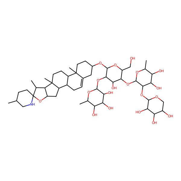 2D Structure of 2-[5-[4,5-Dihydroxy-6-methyl-3-(3,4,5-trihydroxyoxan-2-yl)oxyoxan-2-yl]oxy-4-hydroxy-6-(hydroxymethyl)-2-(5',7,9,13-tetramethylspiro[5-oxapentacyclo[10.8.0.02,9.04,8.013,18]icos-18-ene-6,2'-piperidine]-16-yl)oxyoxan-3-yl]oxy-6-methyloxane-3,4,5-triol