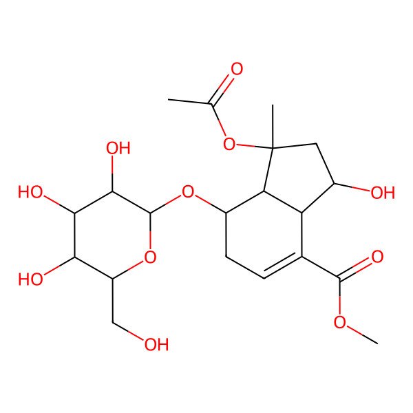 2D Structure of Methyl 1-acetyloxy-3-hydroxy-1-methyl-7-[3,4,5-trihydroxy-6-(hydroxymethyl)oxan-2-yl]oxy-2,3,3a,6,7,7a-hexahydroindene-4-carboxylate