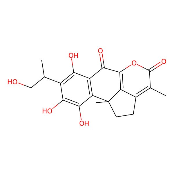 2D Structure of 3,4,6-Trihydroxy-5-(1-hydroxypropan-2-yl)-1,12-dimethyl-10-oxatetracyclo[7.6.1.02,7.013,16]hexadeca-2(7),3,5,9(16),12-pentaene-8,11-dione