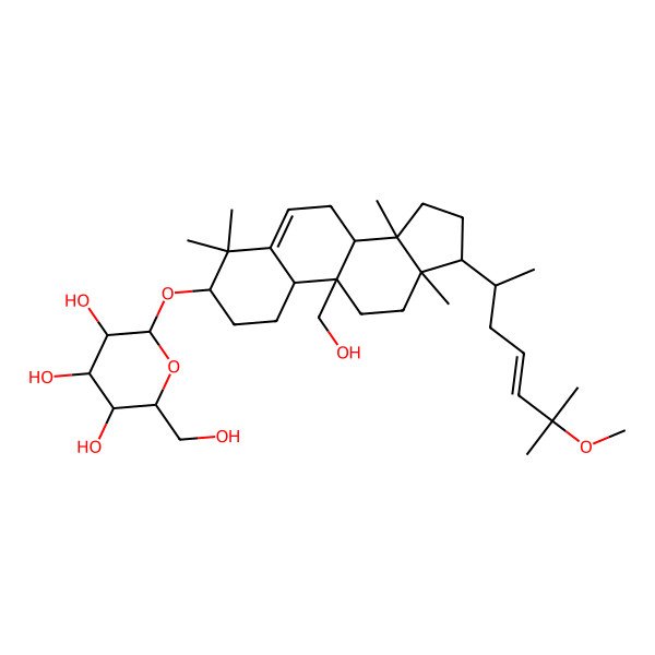 2D Structure of 2-(hydroxymethyl)-6-[[9-(hydroxymethyl)-17-(6-methoxy-6-methylhept-4-en-2-yl)-4,4,13,14-tetramethyl-2,3,7,8,10,11,12,15,16,17-decahydro-1H-cyclopenta[a]phenanthren-3-yl]oxy]oxane-3,4,5-triol