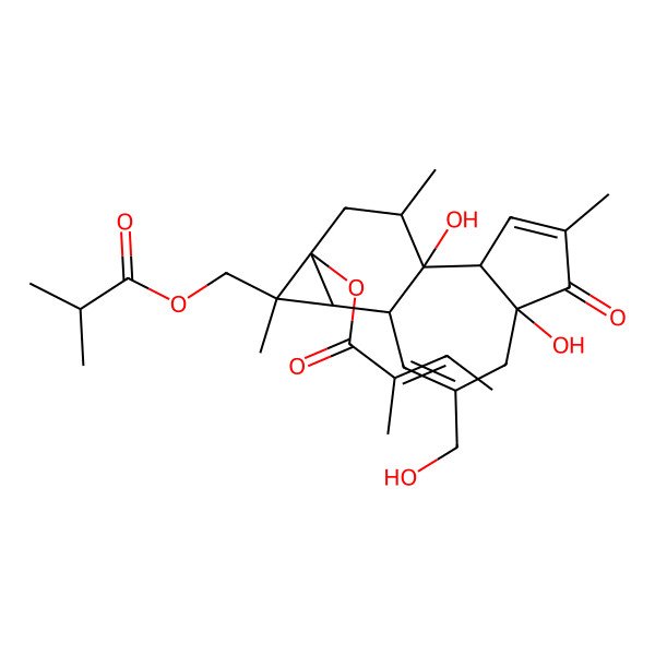 2D Structure of [(1R,2S,6R,10S,11R,12S,13S,15R)-1,6-dihydroxy-8-(hydroxymethyl)-4,12,15-trimethyl-12-(2-methylpropanoyloxymethyl)-5-oxo-13-tetracyclo[8.5.0.02,6.011,13]pentadeca-3,8-dienyl] (E)-2-methylbut-2-enoate