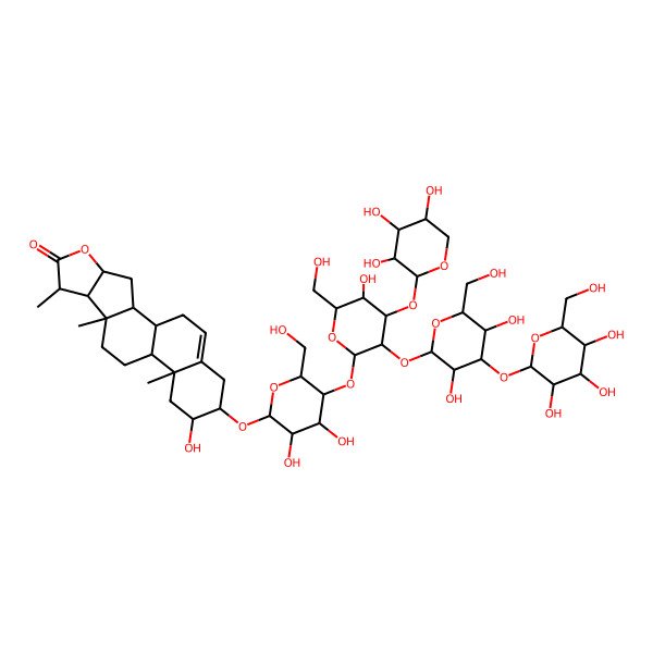 2D Structure of (1R,2R,4S,7S,8R,9S,12S,13S,15S,16S)-16-[(2S,3S,4S,5R,6S)-5-[(2R,3S,4R,5S,6S)-3-[(2R,3S,4R,5S,6S)-3,5-dihydroxy-6-(hydroxymethyl)-4-[(2R,3S,4R,5R,6S)-3,4,5-trihydroxy-6-(hydroxymethyl)oxan-2-yl]oxyoxan-2-yl]oxy-5-hydroxy-6-(hydroxymethyl)-4-[(2R,3S,4R,5S)-3,4,5-trihydroxyoxan-2-yl]oxyoxan-2-yl]oxy-3,4-dihydroxy-6-(hydroxymethyl)oxan-2-yl]oxy-15-hydroxy-7,9,13-trimethyl-5-oxapentacyclo[10.8.0.02,9.04,8.013,18]icos-18-en-6-one