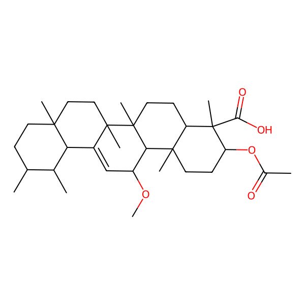 2D Structure of (3R,4R,4aR,6aR,6bS,8aR,11R,12S,12aR,14aR,14bS)-3-acetyloxy-14-methoxy-4,6a,6b,8a,11,12,14b-heptamethyl-2,3,4a,5,6,7,8,9,10,11,12,12a,14,14a-tetradecahydro-1H-picene-4-carboxylic acid