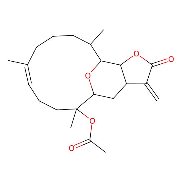 2D Structure of [(1S,2R,5Z,10R,11S,12R,16S)-2,6,10-trimethyl-15-methylidene-14-oxo-13,18-dioxatricyclo[9.6.1.012,16]octadec-5-en-2-yl] acetate