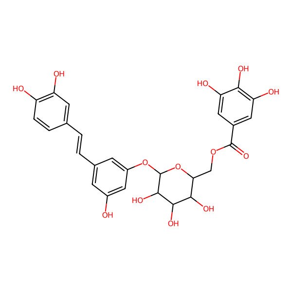 2D Structure of [6-[3-[2-(3,4-Dihydroxyphenyl)ethenyl]-5-hydroxyphenoxy]-3,4,5-trihydroxyoxan-2-yl]methyl 3,4,5-trihydroxybenzoate
