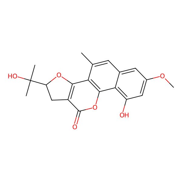 2D Structure of 3-Hydroxy-13-(2-hydroxypropan-2-yl)-5-methoxy-9-methyl-12,17-dioxatetracyclo[8.7.0.02,7.011,15]heptadeca-1(10),2,4,6,8,11(15)-hexaen-16-one