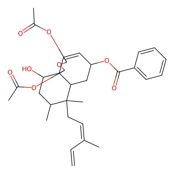 2D Structure of [1,3-Diacetyloxy-10-hydroxy-7,8-dimethyl-7-(3-methylpenta-2,4-dienyl)-1,3,5,6,6a,8,9,10-octahydrobenzo[d][2]benzofuran-5-yl] benzoate
