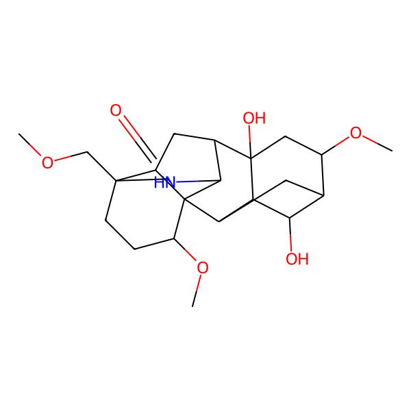 2D Structure of (1S,2R,3R,4R,5S,6S,8S,9S,10R,13R,16S,17S)-4,8-dihydroxy-6,16-dimethoxy-13-(methoxymethyl)-11-azahexacyclo[7.7.2.12,5.01,10.03,8.013,17]nonadecan-12-one
