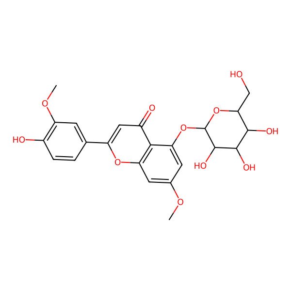 2D Structure of 2-(4-Hydroxy-3-methoxyphenyl)-7-methoxy-5-[3,4,5-trihydroxy-6-(hydroxymethyl)oxan-2-yl]oxychromen-4-one