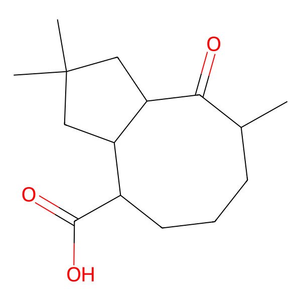 2D Structure of (3aS,5R,9S,9aS)-2,2,5-trimethyl-4-oxo-3,3a,5,6,7,8,9,9a-octahydro-1H-cyclopenta[8]annulene-9-carboxylic acid
