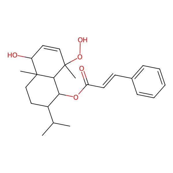 2D Structure of [(1R,2S,4aS,5S,8R,8aR)-8-hydroperoxy-5-hydroxy-4a,8-dimethyl-2-propan-2-yl-1,2,3,4,5,8a-hexahydronaphthalen-1-yl] (E)-3-phenylprop-2-enoate
