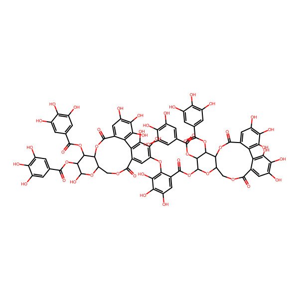2D Structure of [(10R,11S,12R,13S,15R)-3,4,5,21,22,23-hexahydroxy-8,18-dioxo-11,12-bis[(3,4,5-trihydroxybenzoyl)oxy]-9,14,17-trioxatetracyclo[17.4.0.02,7.010,15]tricosa-1(23),2,4,6,19,21-hexaen-13-yl] 2-[[(10R,11S,12R,13S,15R)-3,4,5,13,22,23-hexahydroxy-8,18-dioxo-11,12-bis[(3,4,5-trihydroxybenzoyl)oxy]-9,14,17-trioxatetracyclo[17.4.0.02,7.010,15]tricosa-1(23),2,4,6,19,21-hexaen-21-yl]oxy]-3,4,5-trihydroxybenzoate