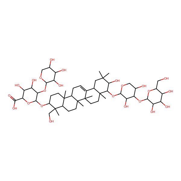2D Structure of 6-[[9-[3,5-Dihydroxy-4-[3,4,5-trihydroxy-6-(hydroxymethyl)oxan-2-yl]oxyoxan-2-yl]oxy-10-hydroxy-4-(hydroxymethyl)-4,6a,6b,8a,11,11,14b-heptamethyl-1,2,3,4a,5,6,7,8,9,10,12,12a,14,14a-tetradecahydropicen-3-yl]oxy]-3,4-dihydroxy-5-(3,4,5-trihydroxyoxan-2-yl)oxyoxane-2-carboxylic acid