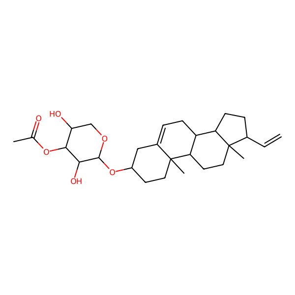 2D Structure of [2-[(17-ethenyl-10,13-dimethyl-2,3,4,7,8,9,11,12,14,15,16,17-dodecahydro-1H-cyclopenta[a]phenanthren-3-yl)oxy]-3,5-dihydroxyoxan-4-yl] acetate