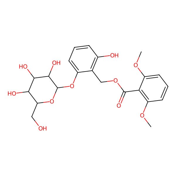 2D Structure of [2-hydroxy-6-[(2S,3R,4S,5S,6R)-3,4,5-trihydroxy-6-(hydroxymethyl)oxan-2-yl]oxyphenyl]methyl 2,6-dimethoxybenzoate