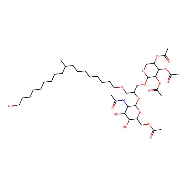 2D Structure of [(2R,3S,4R,5R,6R)-5-acetamido-3,4-dihydroxy-6-[1-(18-hydroxy-9-methyloctadecoxy)-3-[(2R,3R,4S,5R)-3,4,5-triacetyloxyoxan-2-yl]oxypropan-2-yl]oxyoxan-2-yl]methyl acetate