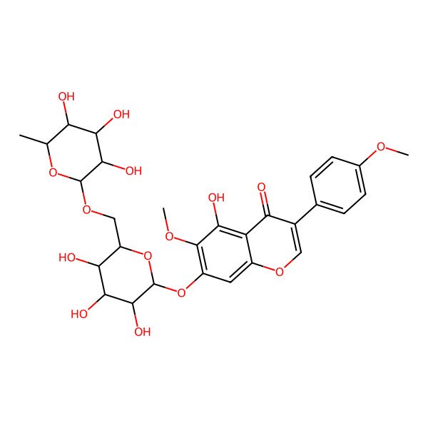 2D Structure of 5-hydroxy-6-methoxy-3-(4-methoxyphenyl)-7-[(2R,3S,4R,5R,6S)-3,4,5-trihydroxy-6-[[(2S,3S,4R,5R,6S)-3,4,5-trihydroxy-6-methyloxan-2-yl]oxymethyl]oxan-2-yl]oxychromen-4-one