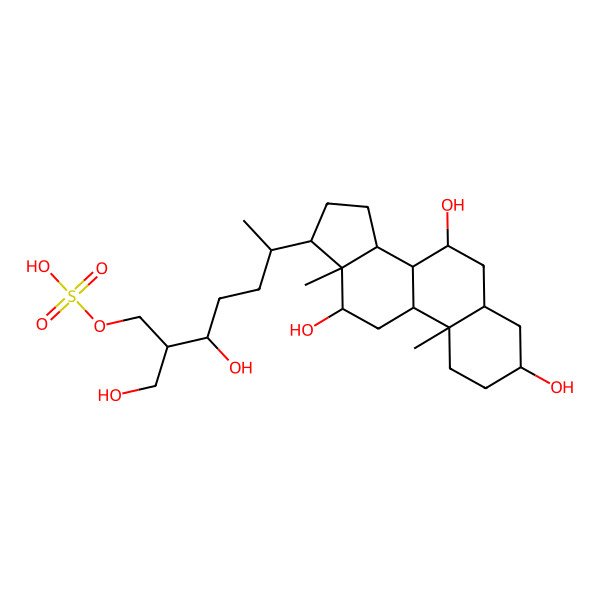 2D Structure of [(2S,3R,6R)-3-hydroxy-2-(hydroxymethyl)-6-[(3R,5S,7R,8R,9S,10S,12S,13R,14S,17R)-3,7,12-trihydroxy-10,13-dimethyl-2,3,4,5,6,7,8,9,11,12,14,15,16,17-tetradecahydro-1H-cyclopenta[a]phenanthren-17-yl]heptyl] hydrogen sulfate