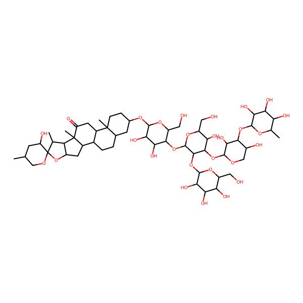 2D Structure of (3'S,5'R,7S,9S,13S,16S)-16-[(2R,3S,5R)-5-[(2S,3S,5R)-4-[(2S,3S,5R)-3,5-dihydroxy-4-[(3S,4S,5S,6R)-3,4,5-trihydroxy-6-methyloxan-2-yl]oxyoxan-2-yl]oxy-5-hydroxy-6-(hydroxymethyl)-3-[(2S,3S,5S)-3,4,5-trihydroxy-6-(hydroxymethyl)oxan-2-yl]oxyoxan-2-yl]oxy-3,4-dihydroxy-6-(hydroxymethyl)oxan-2-yl]oxy-3'-hydroxy-5',7,9,13-tetramethylspiro[5-oxapentacyclo[10.8.0.02,9.04,8.013,18]icosane-6,2'-oxane]-10-one