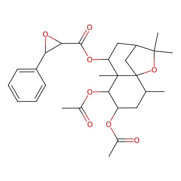 2D Structure of (4,5-Diacetyloxy-2,6,10,10-tetramethyl-11-oxatricyclo[7.2.1.01,6]dodecan-7-yl) 3-phenyloxirane-2-carboxylate
