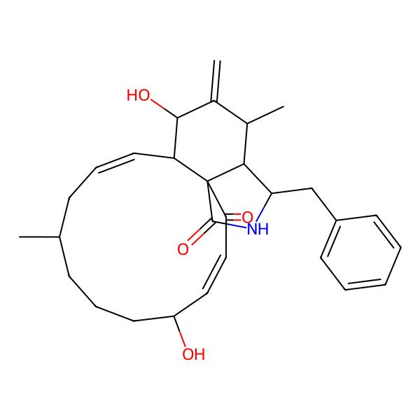 2D Structure of (1S,3E,5S,9R,11E,13S,14S,16S,17R,18S)-18-benzyl-5,14-dihydroxy-9,16-dimethyl-15-methylidene-19-azatricyclo[11.7.0.01,17]icosa-3,11-diene-2,20-dione
