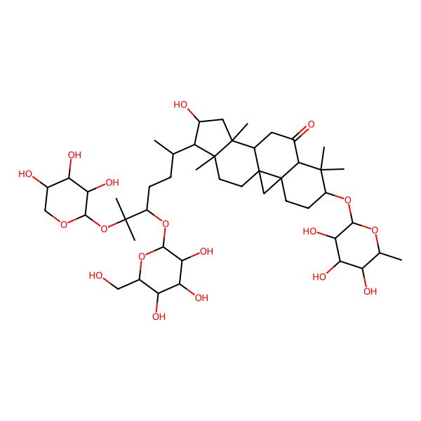 2D Structure of (1S,3R,6S,8R,11S,12S,14S,15R,16R)-14-hydroxy-7,7,12,16-tetramethyl-15-[(2R,5R)-6-methyl-5-[(2S,3R,4S,5S,6R)-3,4,5-trihydroxy-6-(hydroxymethyl)oxan-2-yl]oxy-6-[(2S,3R,4S,5R)-3,4,5-trihydroxyoxan-2-yl]oxyheptan-2-yl]-6-[(2R,3R,4R,5R,6S)-3,4,5-trihydroxy-6-methyloxan-2-yl]oxypentacyclo[9.7.0.01,3.03,8.012,16]octadecan-9-one