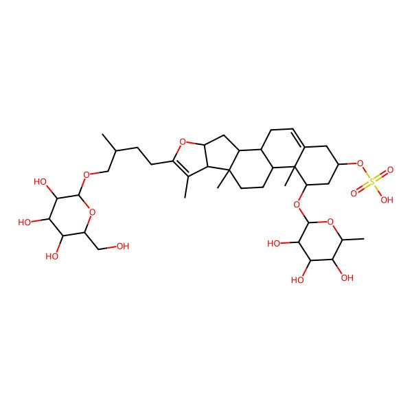 2D Structure of [(1S,2S,4S,8S,9S,12S,13R,14R,16R)-7,9,13-trimethyl-6-[3-methyl-4-[(2R,3R,4S,5S,6R)-3,4,5-trihydroxy-6-(hydroxymethyl)oxan-2-yl]oxybutyl]-14-[(2R,3R,4S,5R,6R)-3,4,5-trihydroxy-6-methyloxan-2-yl]oxy-5-oxapentacyclo[10.8.0.02,9.04,8.013,18]icosa-6,18-dien-16-yl] hydrogen sulfate