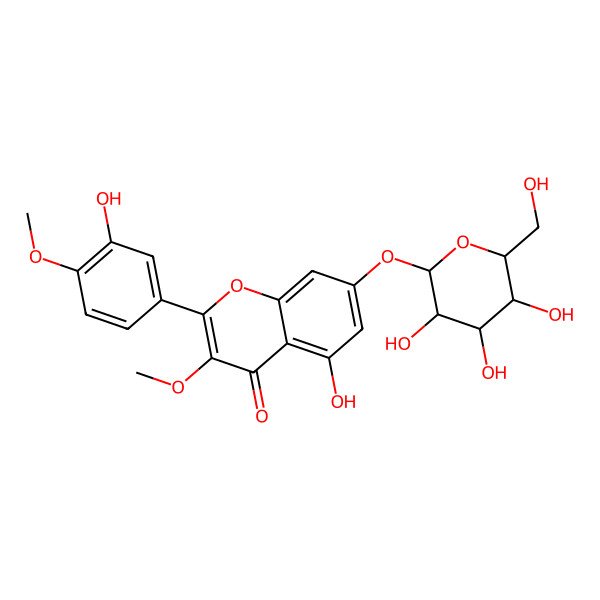 2D Structure of 5-hydroxy-2-(3-hydroxy-4-methoxyphenyl)-3-methoxy-7-[(2S,3R,4S,5S,6R)-3,4,5-trihydroxy-6-(hydroxymethyl)oxan-2-yl]oxychromen-4-one