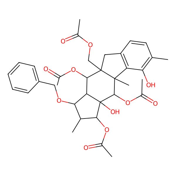 2D Structure of [(1S,2R,3R,3aS,4R,4aR,9aR,10R,10aR)-3,4,10-triacetyloxy-3a,5-dihydroxy-2,4a,6-trimethyl-1-phenylmethoxy-2,3,4,9,10,10a-hexahydro-1H-cyclopenta[b]fluoren-9a-yl]methyl acetate