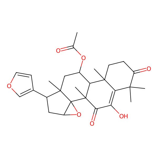 2D Structure of [(1R,2R,4R,6S,7S,9S,10R,11R)-6-(furan-3-yl)-17-hydroxy-1,7,11,15,15-pentamethyl-14,18-dioxo-3-oxapentacyclo[8.8.0.02,4.02,7.011,16]octadec-16-en-9-yl] acetate