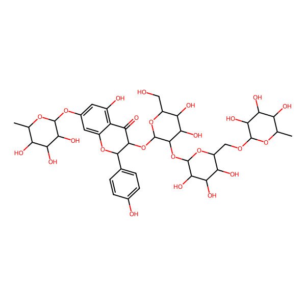 2D Structure of (2S,3R)-3-[(2R,3S,4R,5R,6S)-4,5-dihydroxy-6-(hydroxymethyl)-3-[(2S,3R,4S,5S,6R)-3,4,5-trihydroxy-6-[[(2R,3S,4R,5R,6S)-3,4,5-trihydroxy-6-methyloxan-2-yl]oxymethyl]oxan-2-yl]oxyoxan-2-yl]oxy-5-hydroxy-2-(4-hydroxyphenyl)-7-[(2R,3S,4R,5R,6S)-3,4,5-trihydroxy-6-methyloxan-2-yl]oxy-2,3-dihydrochromen-4-one