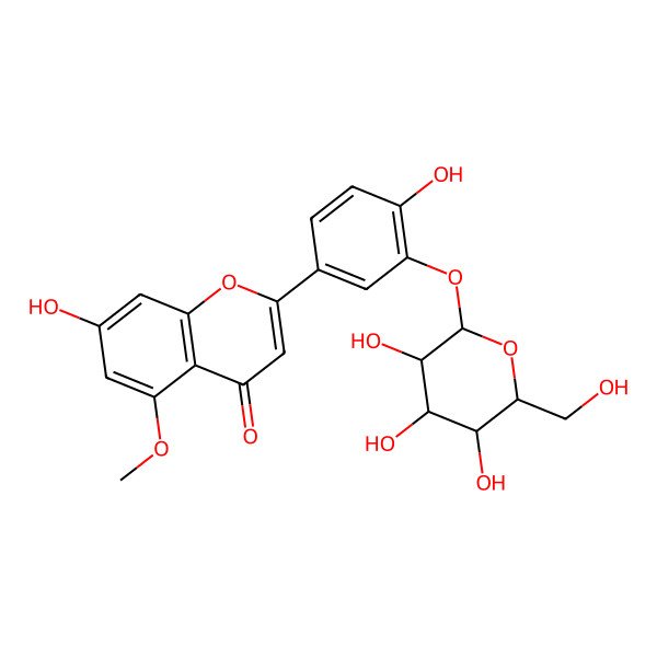 2D Structure of 7-hydroxy-2-[4-hydroxy-3-[(2S,3R,4S,5S,6R)-3,4,5-trihydroxy-6-(hydroxymethyl)oxan-2-yl]oxyphenyl]-5-methoxychromen-4-one