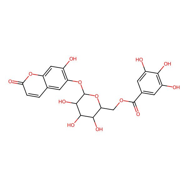 2D Structure of [(2R,3S,4S,5R,6S)-3,4,5-trihydroxy-6-(7-hydroxy-2-oxochromen-6-yl)oxyoxan-2-yl]methyl 3,4,5-trihydroxybenzoate