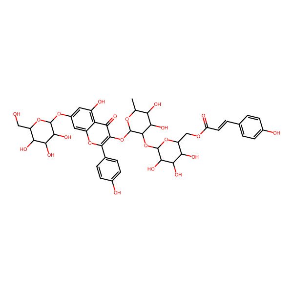 2D Structure of [(2R,3S,4S,5R,6S)-6-[(2S,3S,4R,5R,6S)-4,5-dihydroxy-2-[5-hydroxy-2-(4-hydroxyphenyl)-4-oxo-7-[(2S,3R,4S,5S,6R)-3,4,5-trihydroxy-6-(hydroxymethyl)oxan-2-yl]oxychromen-3-yl]oxy-6-methyloxan-3-yl]oxy-3,4,5-trihydroxyoxan-2-yl]methyl (E)-3-(4-hydroxyphenyl)prop-2-enoate