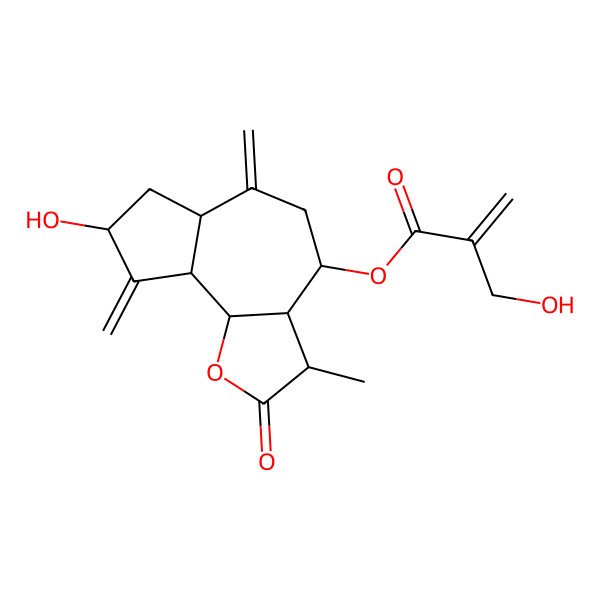 2D Structure of [(3S,3aR,4S,6aR,8R,9aR,9bR)-8-hydroxy-3-methyl-6,9-dimethylidene-2-oxo-3a,4,5,6a,7,8,9a,9b-octahydro-3H-azuleno[4,5-b]furan-4-yl] 2-(hydroxymethyl)prop-2-enoate