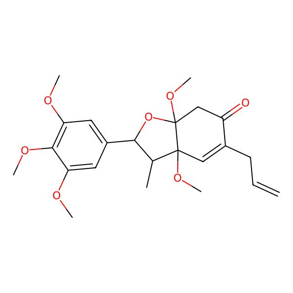 2D Structure of (2S,3R,3aS,7aR)-3a,7a-dimethoxy-3-methyl-5-prop-2-enyl-2-(3,4,5-trimethoxyphenyl)-3,7-dihydro-2H-1-benzofuran-6-one