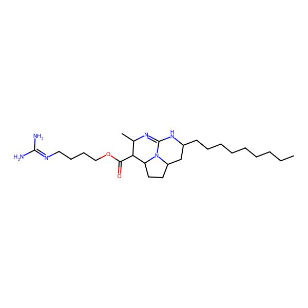 2D Structure of 4-(diaminomethylideneamino)butyl (1S,4S,5R,6R,10R)-6-methyl-10-nonyl-7,9,12-triazatricyclo[6.3.1.04,12]dodec-7-ene-5-carboxylate