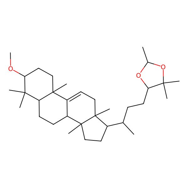 2D Structure of (2R,5S)-5-[(3R)-3-[(3S,5R,8S,10S,13R,14S,17R)-3-methoxy-4,4,10,13,14-pentamethyl-2,3,5,6,7,8,12,15,16,17-decahydro-1H-cyclopenta[a]phenanthren-17-yl]butyl]-2,4,4-trimethyl-1,3-dioxolane